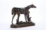 MOIGNIEZ, Jules (1835-1894). "Portrait de cheval et chien au box",...