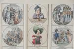 ENSEMBLE de neuf caricatures du 19ème siècle. Dans un encadrement