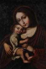 ECOLE ITALIENNE. "Vierge à l'enfant", vers 1700. 61 x 51...