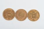 MONNAIES d'OR (cinq) : 20 francs français 1855, 1861, 1863,...