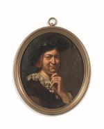 VAN MIERIS Willem (Leyde, 1662-1747). "Portrait d'homme au béret", panneau...