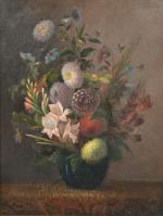 MARC, S, (XIXème siècle). Bouquet de fleurs sur un entablement....