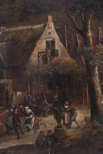 ECOLE FLAMANDE du XIXème siècle, d'après Teniers. "Fête de village",...
