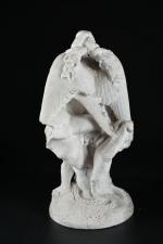 BENITIER en marbre sculpté à coquille portée par un homme...