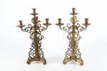 CANDELABRES (paire de) en bronze à quatre lumières, décor de...