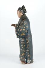 JAPON (XIXème). Personnage en pied en carton bouilli et plâtre,...