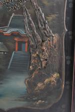 JAPON, début du XXème. "Paysages aux pagodes", paire d'huiles sur...