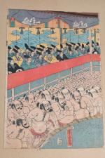 Tsukioka Yoshitoshi (1839-1892)
Deux oban tate-e, partie de triptyque, Genpei Dan-no-ura...
