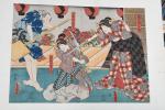 Ensemble comprenant : 
Utagawa Kunisada I (Toyokuni III) (1786-1864)
- Triptyque,...