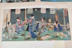 Ensemble comprenant : 
Utagawa Kunisada I (Toyokuni III) (1786-1864)
- Triptyque,...