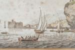 ECOLE FRANCAISE vers 1800. "Port animé de voiliers" et "Voiliers...