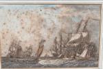 ECOLE FRANCAISE vers 1800. "Port animé de voiliers" et "Voiliers...
