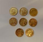 LOT de huit pièces de 20 FF en or (dont...