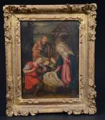 ECOLE FLAMANDE du 17ème siècle. "Nativité", cuivre. 23 x 18...