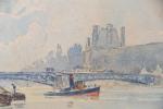 PELLERIER, Maurice (1875-?). Paris, le pont des Arts. Aquarelle sur...