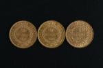 MONNAIES d'OR (3) : 20 francs français 1877 et 1895....