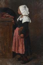 TRAYER, Jules (1824-1908). "Fillette", huile sur toile signée et dédicacée...