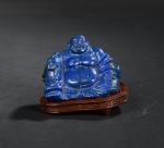 STATUETTES (deux) "Bouddha" et "Divinité allongée" en lapis lazuli sculptées....