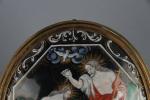 FRANCE - Limoges 19ème siècle. "Baptême du Christ", plaque ovale...