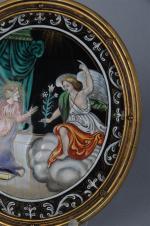 FRANCE, Limoges 19ème siècle. "L'Annonciation", plaque ovale en émaux peints....