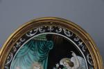 FRANCE, Limoges 19ème siècle. "L'Annonciation", plaque ovale en émaux peints....