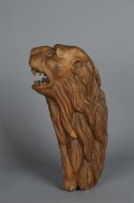 PROTOME de lion en bois sculpté. Flandres, 17ème siècle. H....