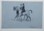 Pierre DUBAUT (1886-1968). "Promenade", dessin aquarellé signé du cachet de...