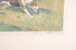 LELIEPVRE Eugène (1908-2013). "L'obstacle", grande gravure en couleurs signée et...