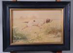 Frederic MASSON (XIX-XX). "Chiens de chasse", paire d'aquarelles encadrées. 17x26...