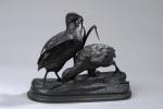 Jules MOIGNEZ (1835-1894). "Couple de perdrix", bronze à patine brune...