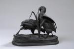 Jules MOIGNEZ (1835-1894). "Couple de perdrix", bronze à patine brune...
