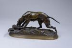 MOIGNIEZ, Jules (1835-1894). "Chien de chasse et faisan", bronze à...