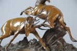 LAVROFF, Georges (1895-1991). "Combat de cerfs". Bronze à patine brun...