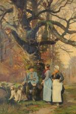 LUTSCHER, Fernand (1843-1923). Repos pendant la chasse. Huile sur toile....