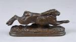 Arthur du PASSAGE (1838-1909). "Lièvre fuyant", bronze à patine brun...