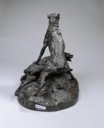 Charles du PASSAGE (1848-1926). "Chien terrassant un loup", bronze à...