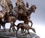 Gaston d'ILLIERS (1876-1932); "Les fauconniers arabes" 1912, bronze à double...