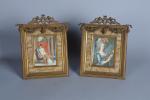 ECOLE FRANCAISE vers 1900. "Marie-Antoinette" et "Joséphine" paire de miniatures...