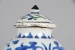 CHINE, 19ème siècle. Potiche (petite) couverte en porcelaine à décor...
