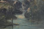 LION CACHET, Carel Adolph (1864-1945). Paysage animé, les montagnes en...