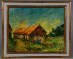 COMBAS, Gisbert (1869-1941). "Maisons aux toits rouges", huile sur carton...