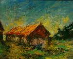COMBAS, Gisbert (1869-1941). "Maisons aux toits rouges", huile sur carton...