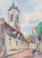 BROW Louis (1884-1959). "Eglise de Beaugency sur Loire", aquarelle signée...