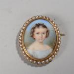 BOST, Mélanie (1810- ?) 
Portrait de fillette. 
Miniature ovale sur...