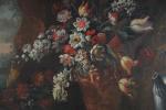 ECOLE ROMAINE vers 1700
Vasque fleurie devant un rideau sur fond...