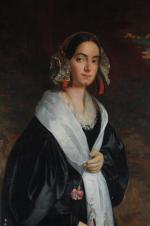 APPERT, Eugène (1814-1867). 
Portrait de jeune femme à l'oeillet en...