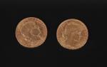 MONNAIES (deux) : 20 francs or 1905 et 1907. Poids...