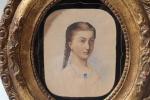 PORTRAIT de jeune fille dans un cadre ovale, vers 1800....