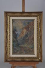 SAPORITI, Rinaldo (1840-1913). Chemin de montagne. Aquarelle. 34 x 22...