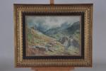 SAPORITI, Rinaldo (1840-1913). Paysage de montagne. Aquarelle signée en bas...